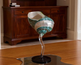 Copa de martini de concha natural, copa de cóctel de caracola azul, regalo de boda en la playa