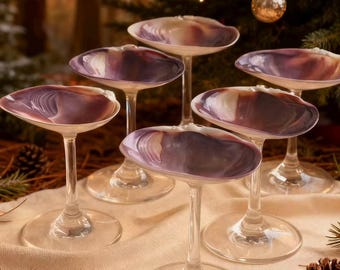 Personalised seashell martini glasses, Christmas festive gifts, trendy wedding glassware presents, wedding seashell glasses