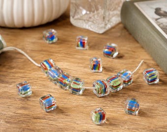 Bunte Glaswürfelperlen, Lampwork-Perlen für die Schmuckherstellung, DIY-Armband- und Halskettenzubehör, Geschenk für Bastler