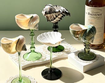 Copas de vino hechas a mano con conchas, decoraciones con temática costera, regalos para bodas en la playa, despedidas de soltero, celebraciones de aniversario.