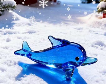 Hand Blown Glass Dolphin Figurine, Christmas Ornament