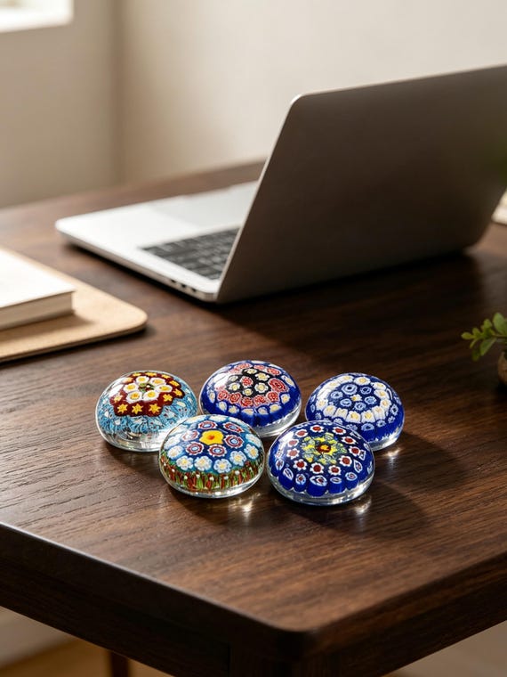 Millefiori Glass Paperweight, Handmade Floral Glass Art, Colorful Desk Decor, Office Gift, Housewarming Gift, Unique Gift for Her