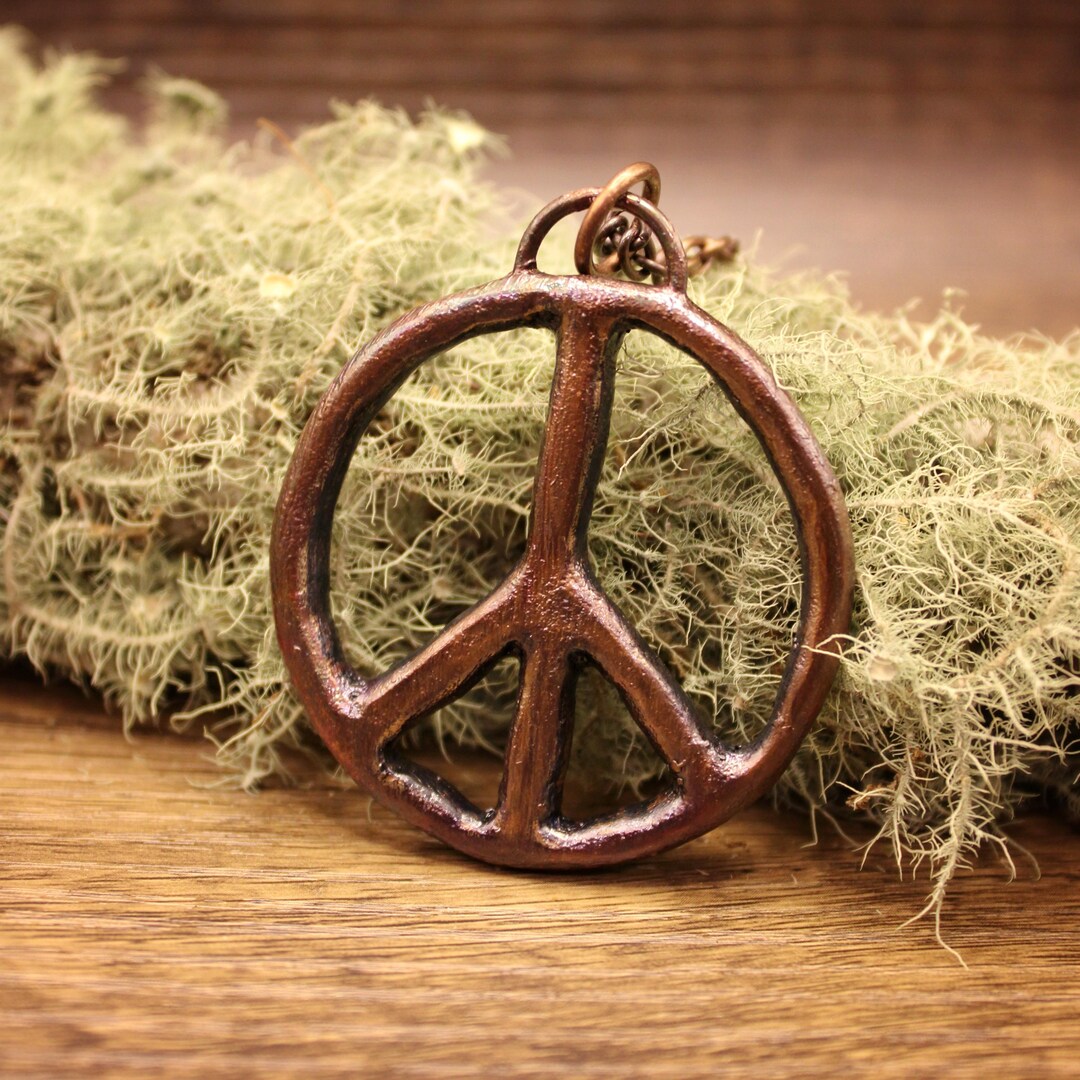 The Peace Sign Necklace – Rustic Copper Electroformed Pendant, Vintage ...