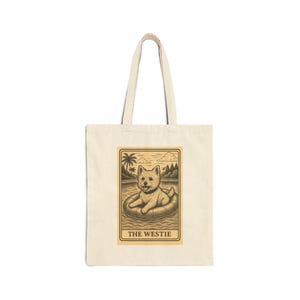 Westie Dog Vintage Tarot Card Cotton Canvas Tote Bag - Eco-Friendly, Pet Parent Gift, Beach Bag, Grocery Tote, Westie Design