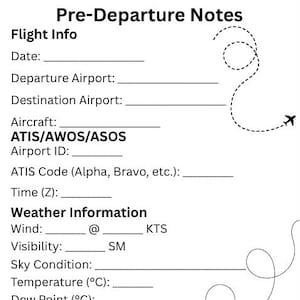 Pilot Kneeboard ATIS Weather Log: Aviation Pre-Departure Checklist (Digital Download)
