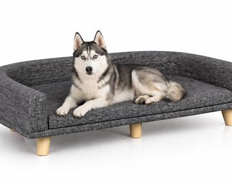 Divano per cani di grossa taglia | Cuscino lavabile e gambe in legno massello di pino | Design scandinavo | 98×67 cm | Fino a 40 kg