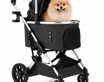 Premium 4-wheel pet stroller | Detachable carrycot | Silent 360° wheels & shock absorbers | For dogs and cats up to 23kg