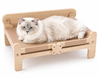 Raised cat & dog bed in natural wood | Moisture resistant | All seasons | 60×21×36.5 cm | 2 colors