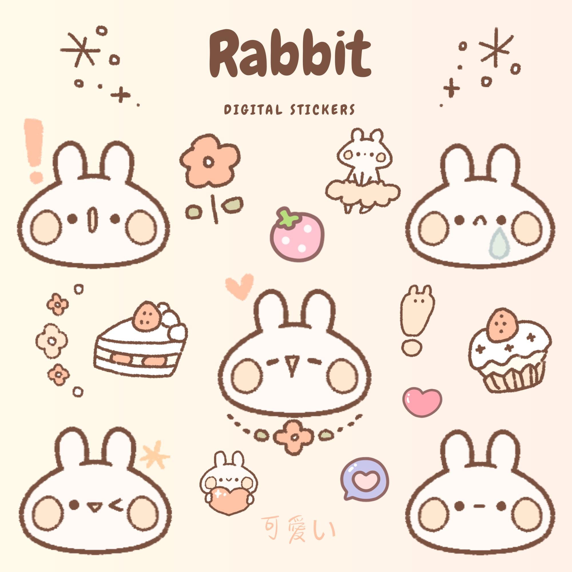 Cute Onenote Cute Bunny Digital Stickers | Pre-cropped PNG Stickers for Goodnotes ...