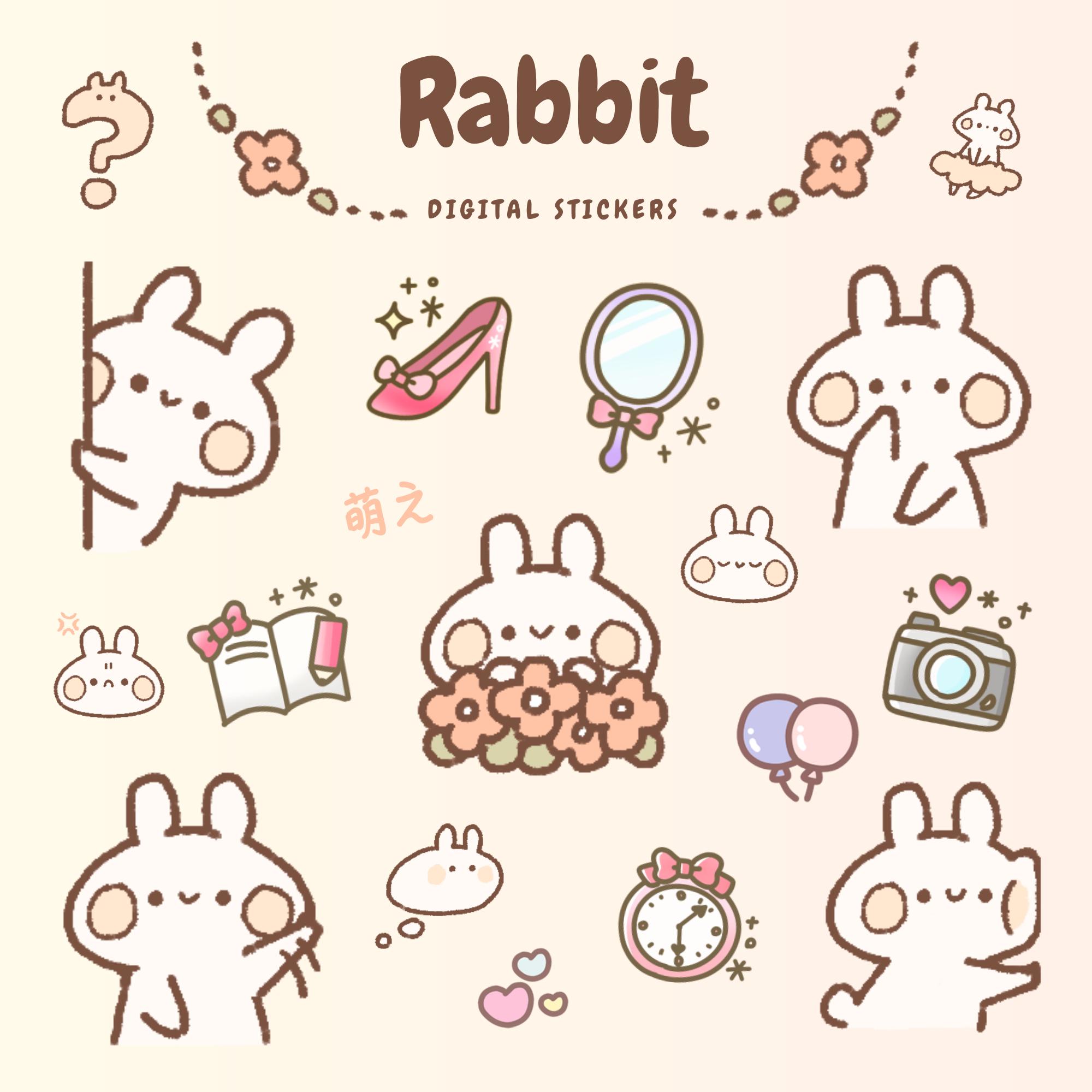 Cute Onenote Cute Bunny Digital Stickers | Pre-cropped PNG Stickers for Goodnotes ...