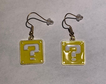 Super Mario Question ? Block Charm with Gold Accents - Charm Earring