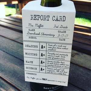 DIY Teacher Appreciation Report Card Wine Hanger Tag