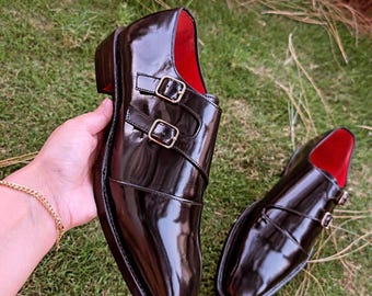 Zapatos de charol hechos a mano con doble hebilla – Calzado formal clásico negro