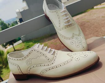 Handgemaakte leren gebroken witte oxfordschoenen voor heren custom odar