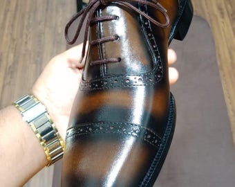 Zapatos de vestir Oxford de cuero hechos a mano con puntera reforzada, zapatos formales para bodas.