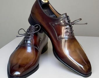 Zapatos Oxford de cuero marrón hechos a mano / Zapatos de vestir de boda para hombre