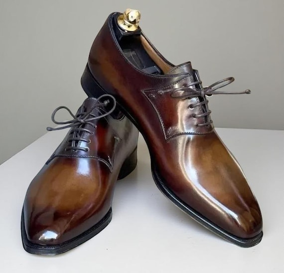mens brown pointed dress shoes Men's Classic Pointy Toe Derby Lace Up Oxfords Dress Shoes, Cognac, 6