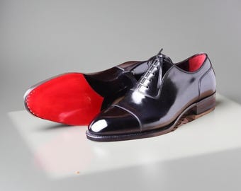 Zapatos Oxford de piel negra para mujer, hechos a mano, con puntera reforzada y cordones, por encargo personalizado