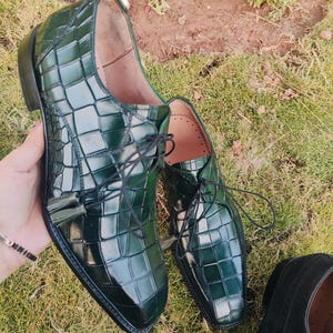 Handmade Green Alligator Print Leather Oxford Shoes: Luxury Formal Wear image 9