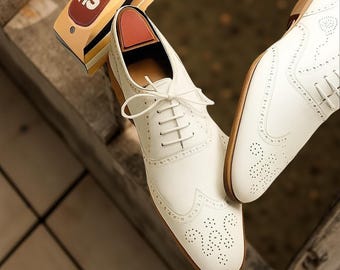 Zapatos Oxford Brogue de cuero hechos a mano: calzado formal de boda para hombre con suela inspirada