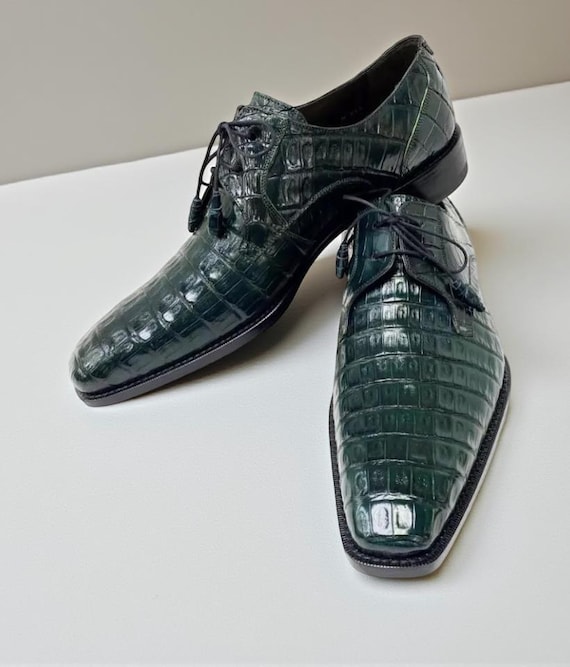 Handmade Green Alligator Print Leather Oxford Shoes: Luxury Formal Wear