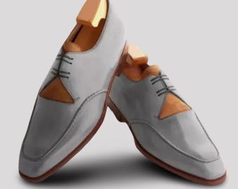 Zapatos Oxford de cuero gris hechos a mano - Zapatos de vestir formales para hombre / zapatero de boda
