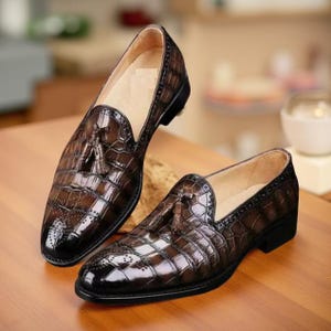 Clasic Handmade Leather Tassel Loafers: Men&#39;s Wedding Dress Shoes