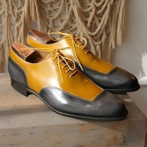 Custom Two Tone Oxford Shoes – Handmade Men’s Leather Dress Shoes – Unique Formal Wedding Footwear
