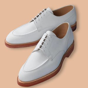 Handmade White Leather Oxford Shoes: Men&#39;s Wedding Dress Shoes