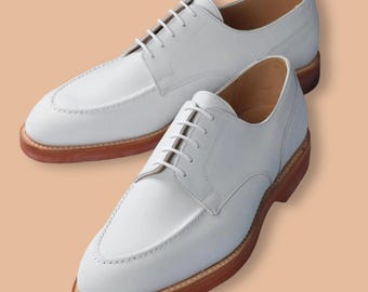 Handgemaakte witte leren oxfordschoenen: trouwschoenen heren