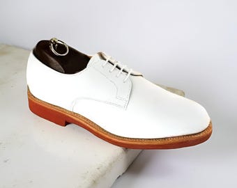 Handgemaakte puur leren herenschoen, witte oxford formele schoenen met veters voor heren