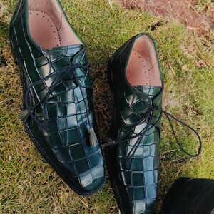 Handmade Green Alligator Print Leather Oxford Shoes: Luxury Formal Wear image 8