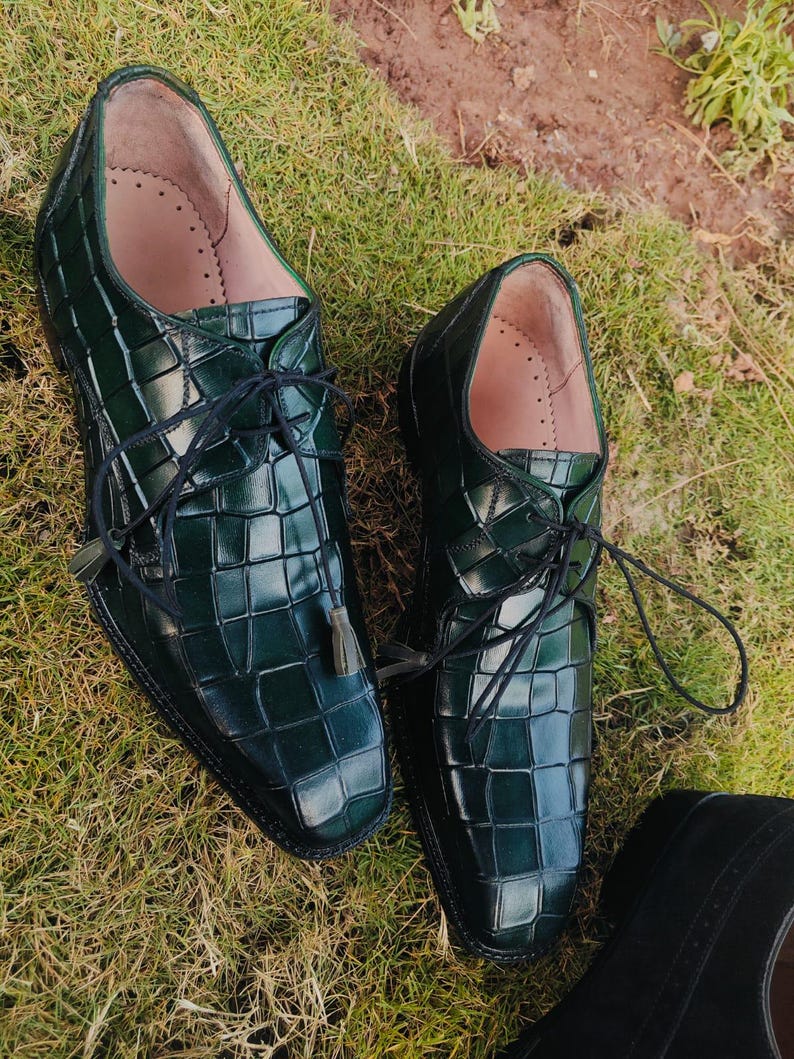 Handmade Green Alligator Print Leather Oxford Shoes: Luxury Formal Wear image 8
