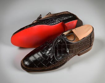 Christian Louboutin Business Oxford rote Sohle formelle Kleid Schuh Black Alligator Schuhregal
