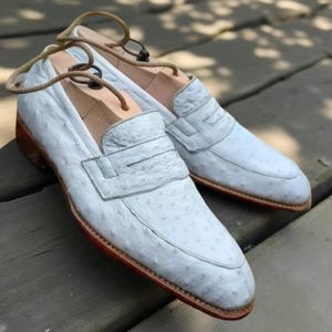 Handmade White Leather Loafers: Men&#39;s Slip-On Dress Shoes
