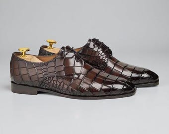 Zapatos Oxford de piel de cocodrilo hechos a mano: zapatos de vestir de lujo para hombre