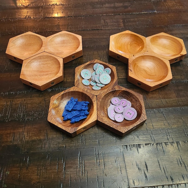 HexNest Solid Wood Magnetic Hex Trays & Storage: Modular Board Game Organizer