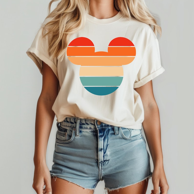 Retro Sunset Mickey Shirt, Colorful Mickey T-Shirt, Magic Kingdom Shirt, Matching Family Travel Shirt, Disneyland, Disneyworld, Minnie Mouse image 1