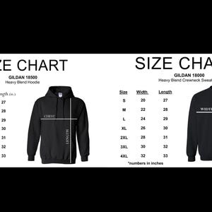 a size chart for a hoodie with measurements