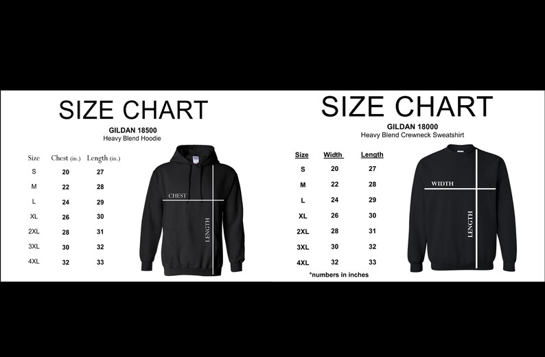 a size chart for a hoodie with measurements