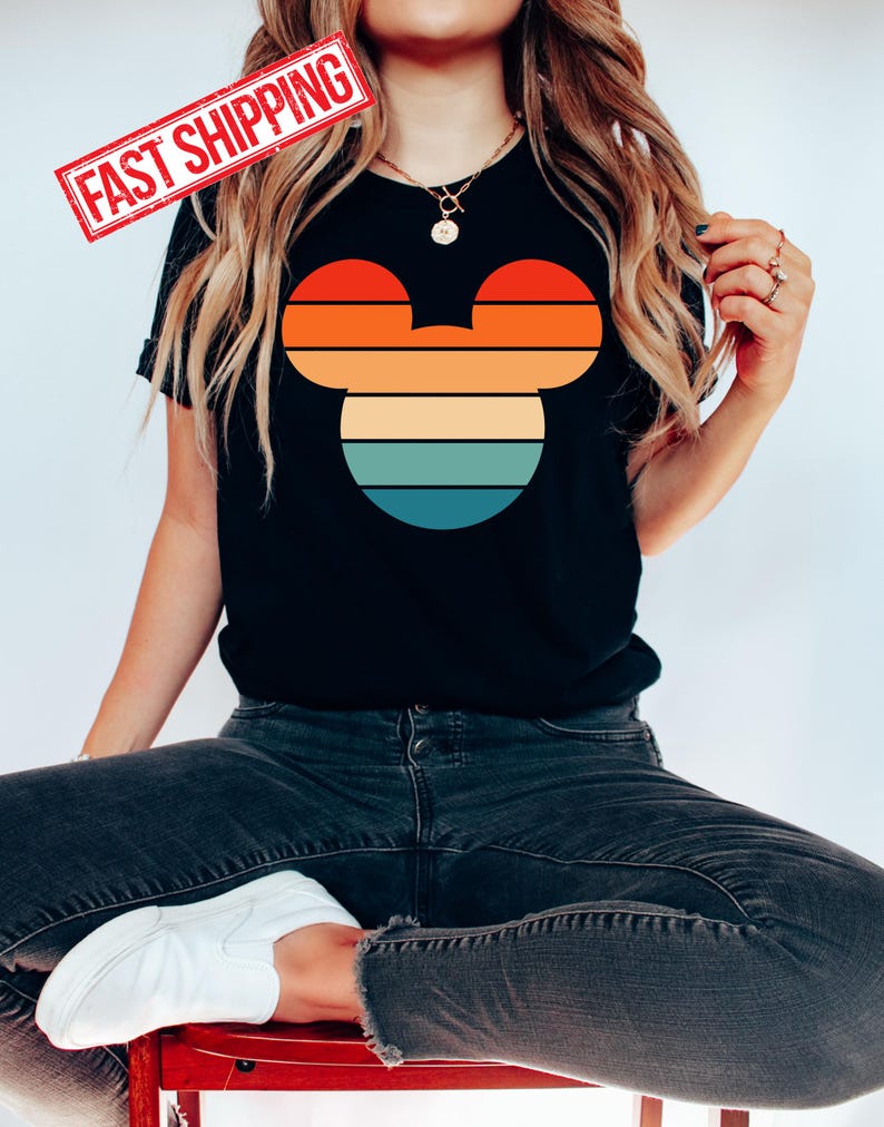 Retro Sunset Mickey Shirt, Colorful Mickey T-Shirt, Magic Kingdom Shirt, Matching Family Travel Shirt, Disneyland, Disneyworld, Minnie Mouse image 3