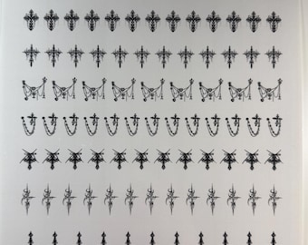 Gothic Cross Nail Water Decals | Ornate Religious Nail Art Transfers (Black)