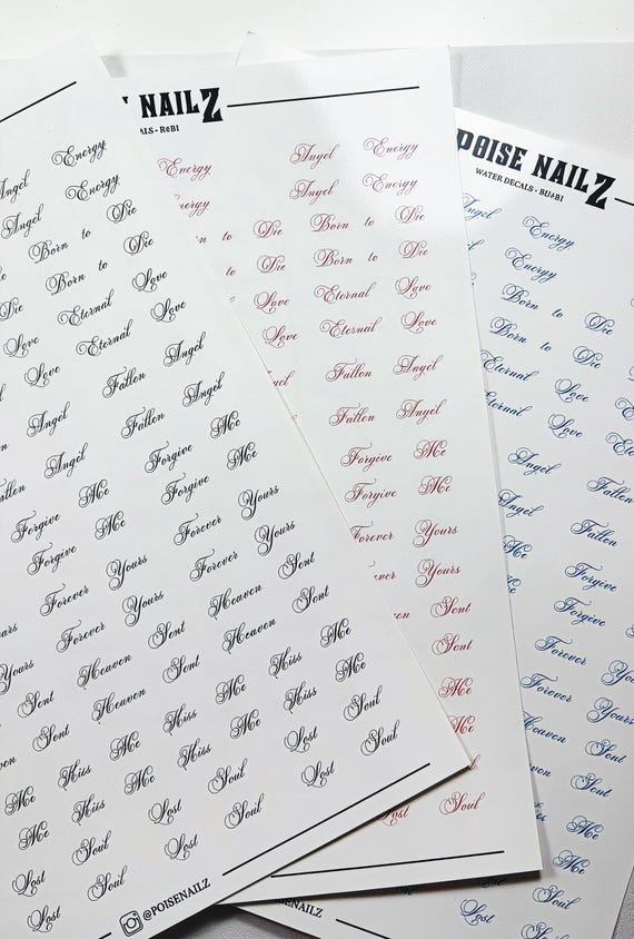 Calligraphy phrases - Script water decal nails
