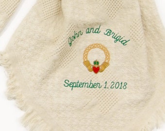 Irish Throw Blanket for Irish Wedding Gift with Elegant Embroidered Blanket Celtic Knot Claddagh Personalized Wedding Blanket