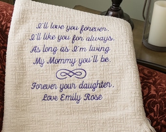 Mother of the Bride Gift Embroidered Blanket Cotton Throw Personalized Blanket for Mom Wedding Gift, Mother in Law Blanket