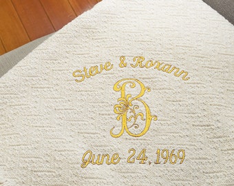 Personalized Cotton Throw - 50th Anniversary Gift for Parents - Embroidered Blanket Present for Mom and Dad  45th, 35th Wedding Gift