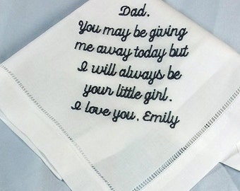 Father of the Bride Gift - Gift for Daddy from Daughter Wedding Handkerchief Personalized Pocket Square Monogrammed - Embroidered Hanky