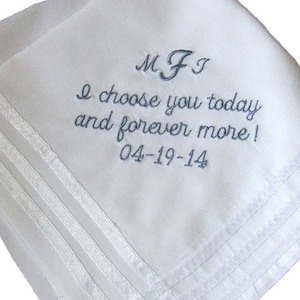 Embroidered Wedding Handkerchief, Groom Hankerchief, Father of the Bride Handkerchiefs, Hanky for Dad Personalized Hankies image 1