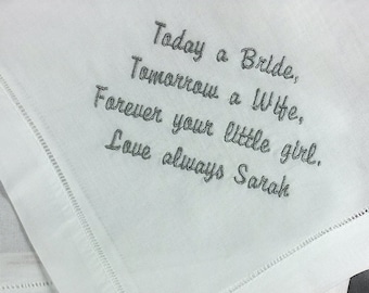 Mens Personalized Wedding Handkerchief from the Bride to her Father of the Bride Gift for Dad Hankerchief