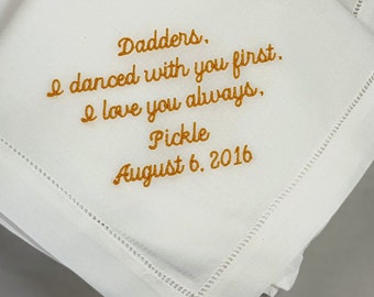 Father of the Bride Gift, Wedding Handkerchief, Dad Hankerchief from Daughter from Bride Cotton Pocket Square Custom Embroidered